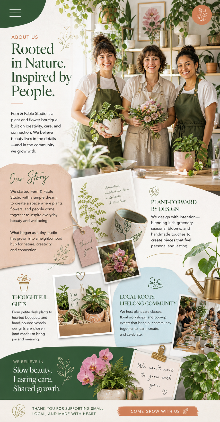 Fern & Fable Studio about page botanical arrangement
